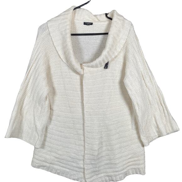 Talbots Womens Sweater Cream Thick Knitted Cardigan Wool Blend Cowl Neck Small - Picture 1 of 15
